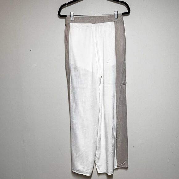 Le Lis Cream Beige Color block Wide Leg Flowy Pants Womens Sz M - Picture 2 of 9